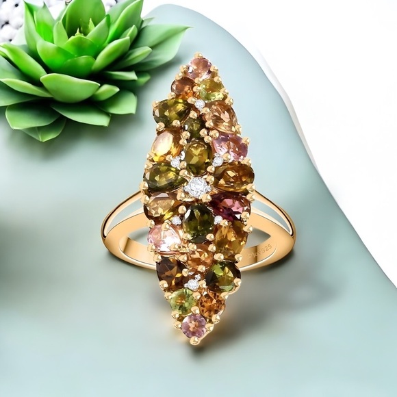 Multi Tourmaline 18k Gold Vermeil Cocktail Ring with Cluster Design MSRP $550 - Picture 2 of 11